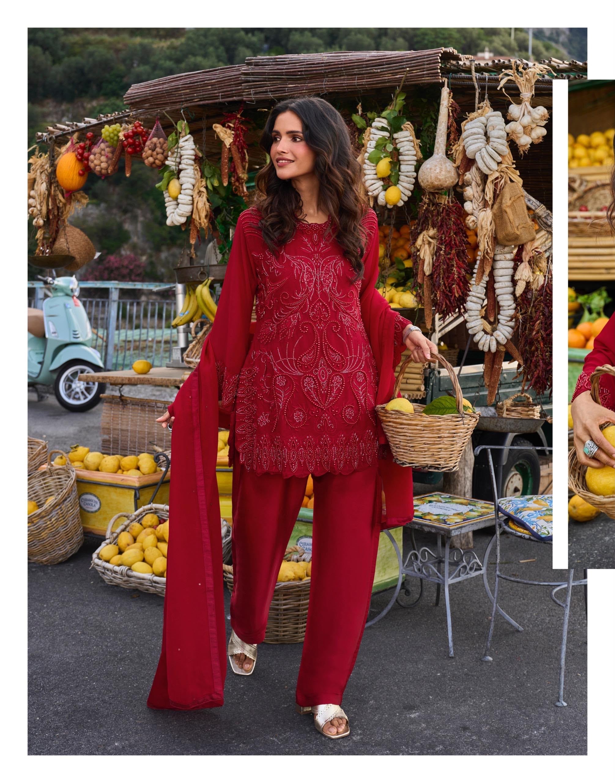 Crimson Embellished Kurta & Straight Pant Set