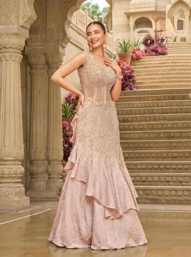 Blush Pink Embellished Corset Lehenga Set