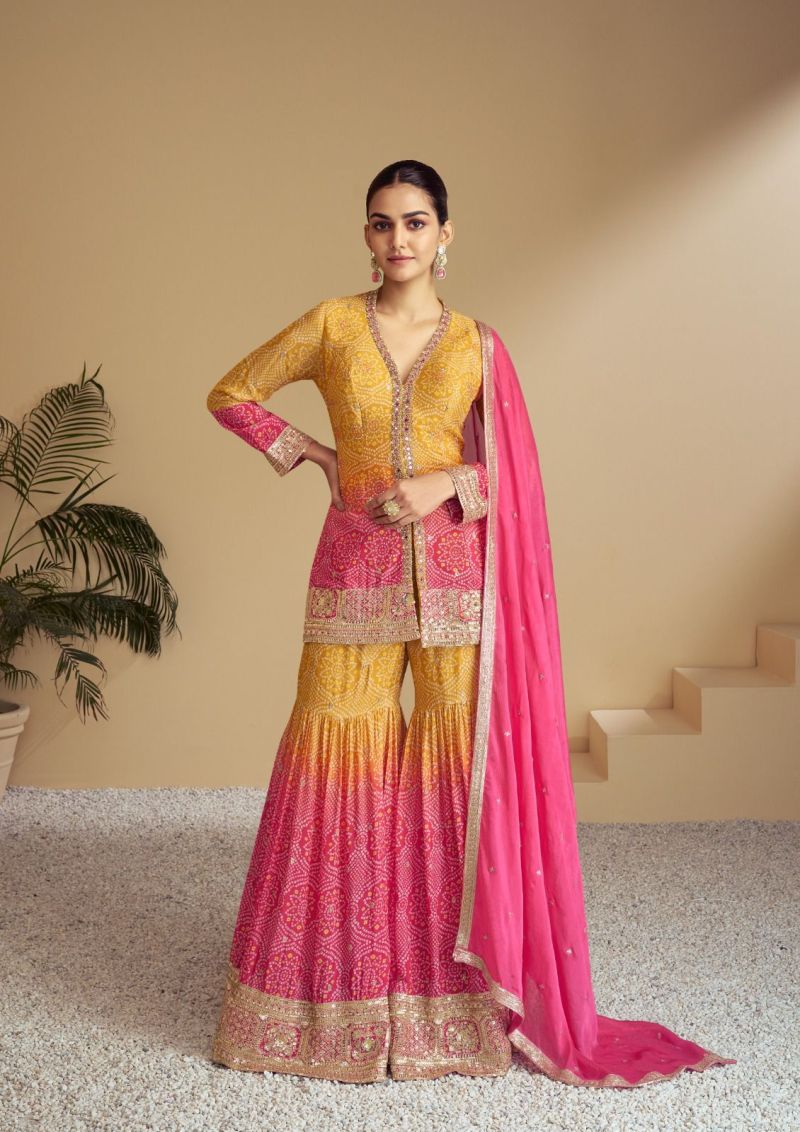 Sunset Bandhani Sharara Set