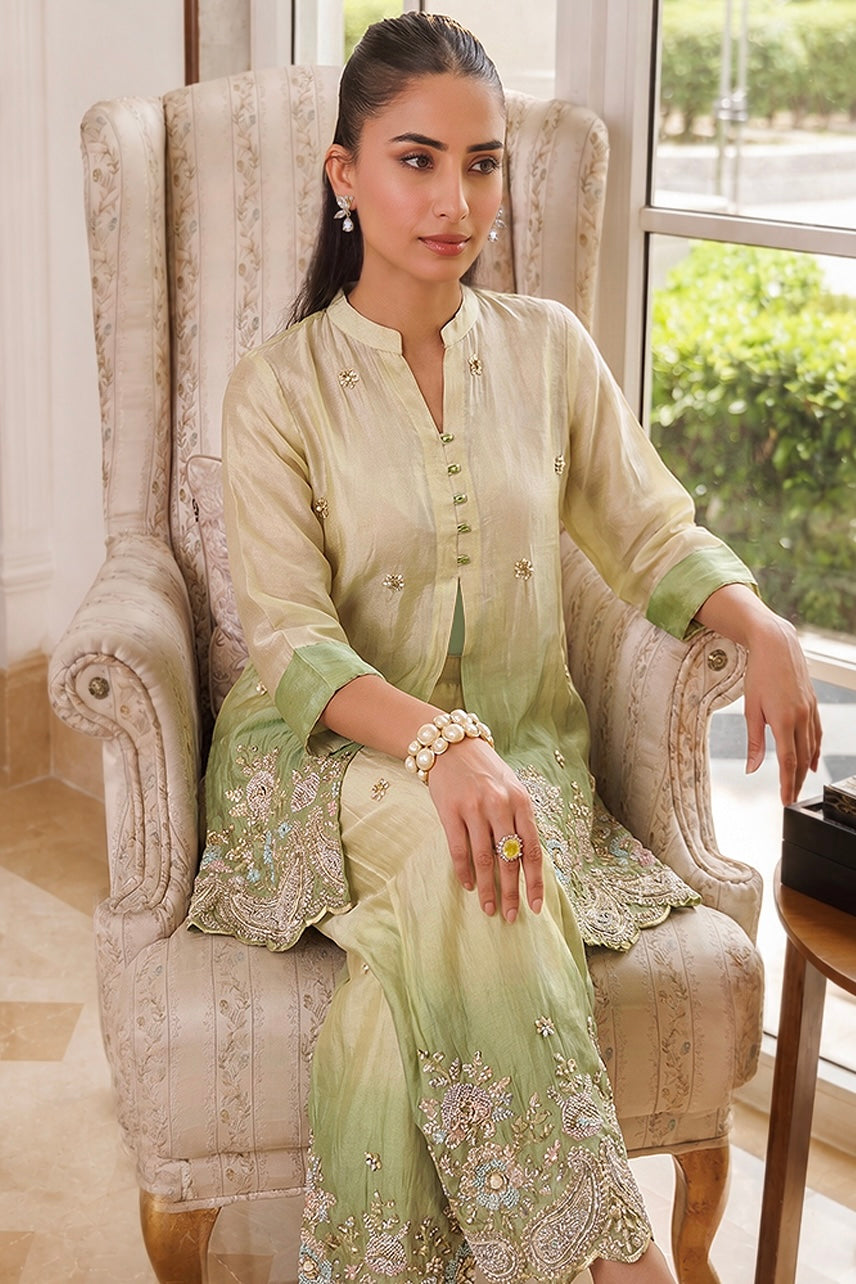Sage Green Ombre Embroidered Co-Ord Set
