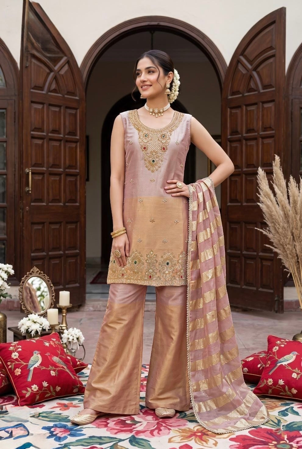 Rose Gold Zari Luxe Suit Set