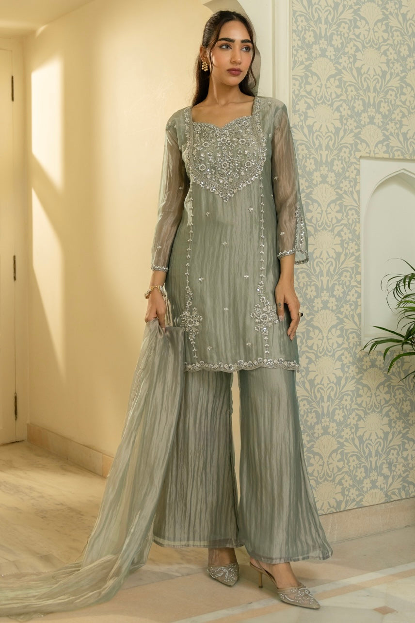 Sage Serenity Embroidered Suit Set