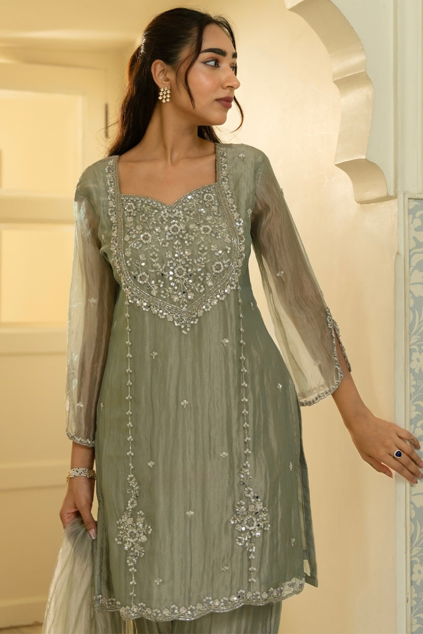 Sage Serenity Embroidered Suit Set