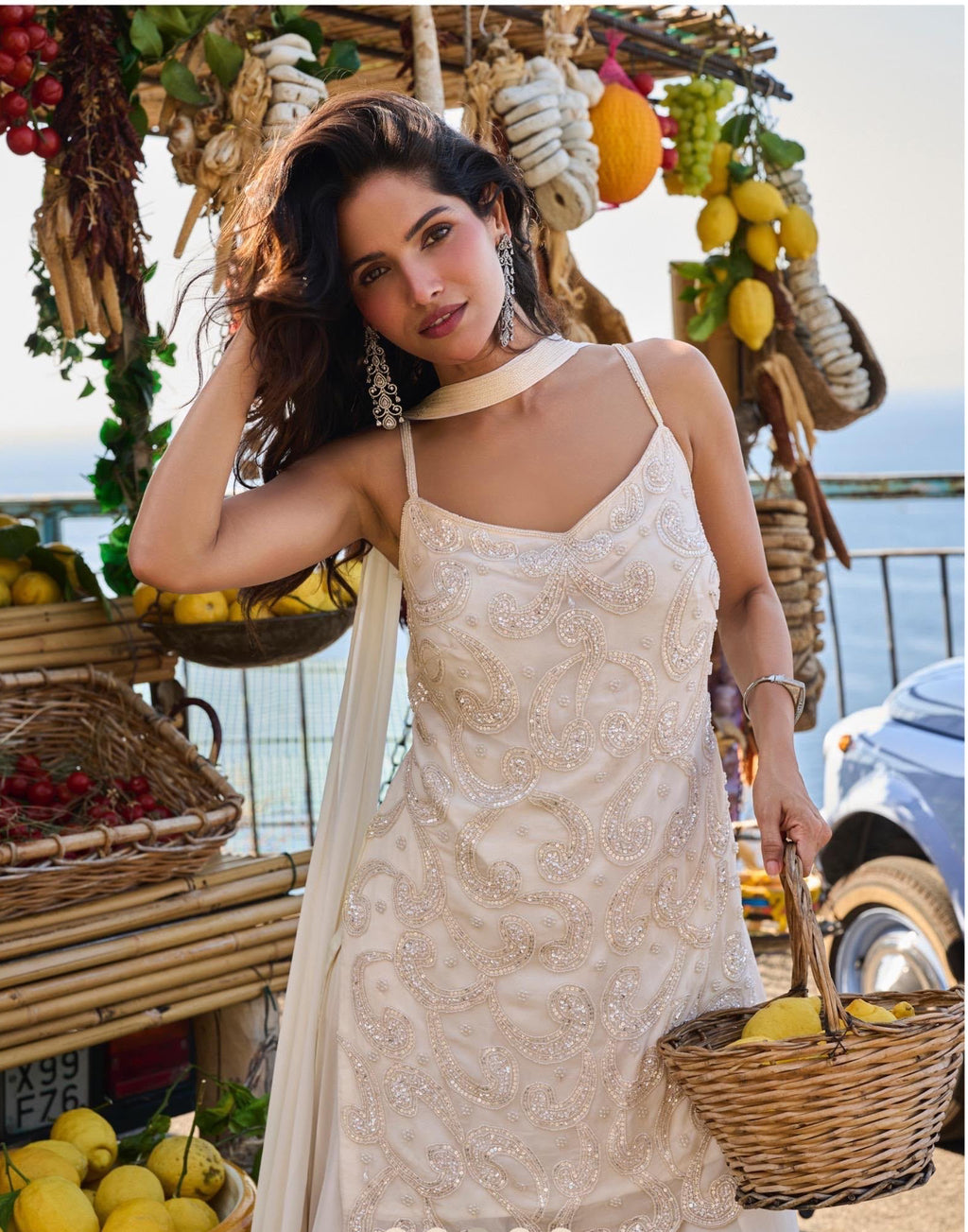 Ivory Pearl-Embellished Camisole Kurta & Palazzo Set