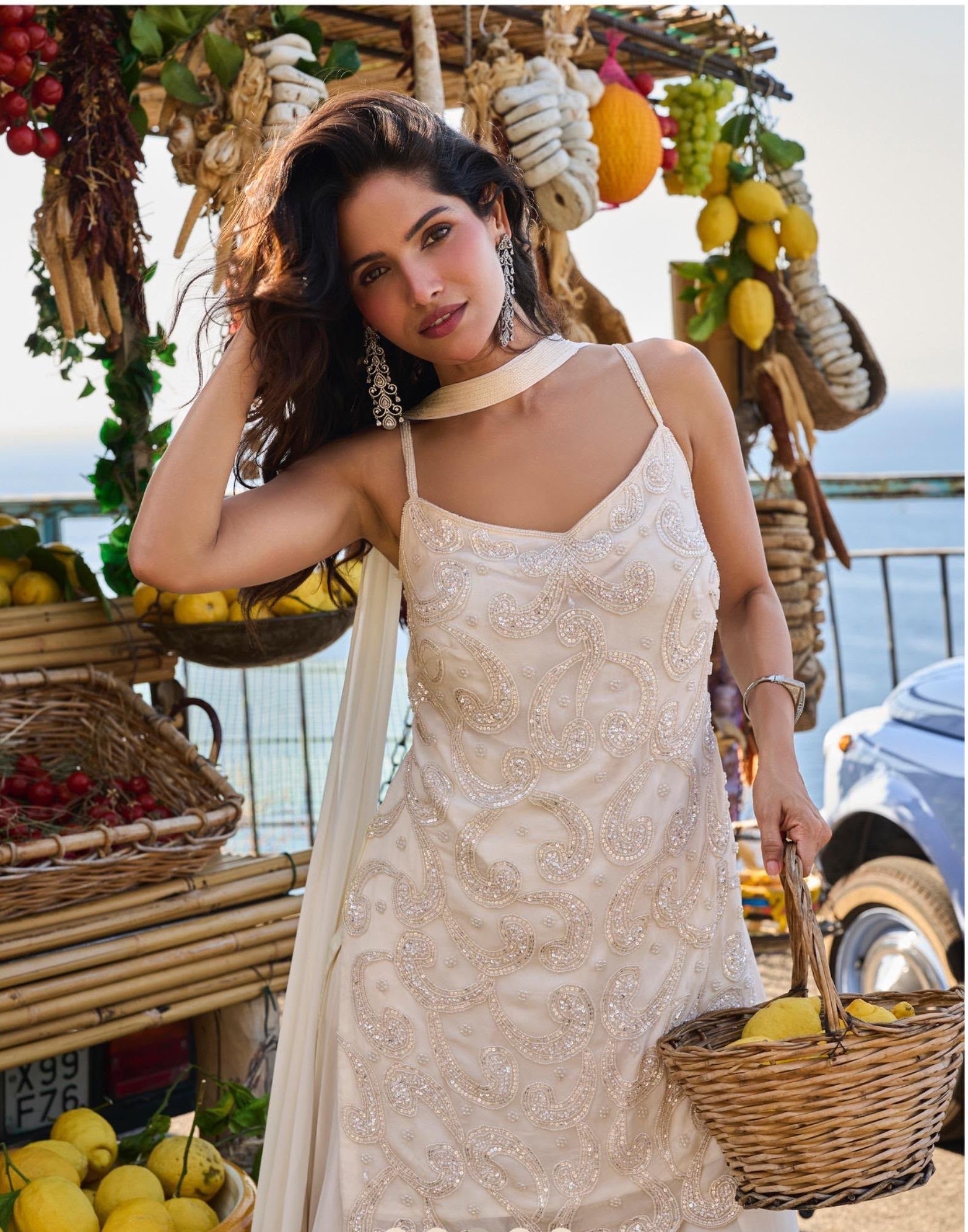Ivory Pearl-Embellished Camisole Kurta & Palazzo Set