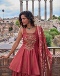 Rose Pink Embroidered Anarkali Palazzo Set with Printed Dupatta