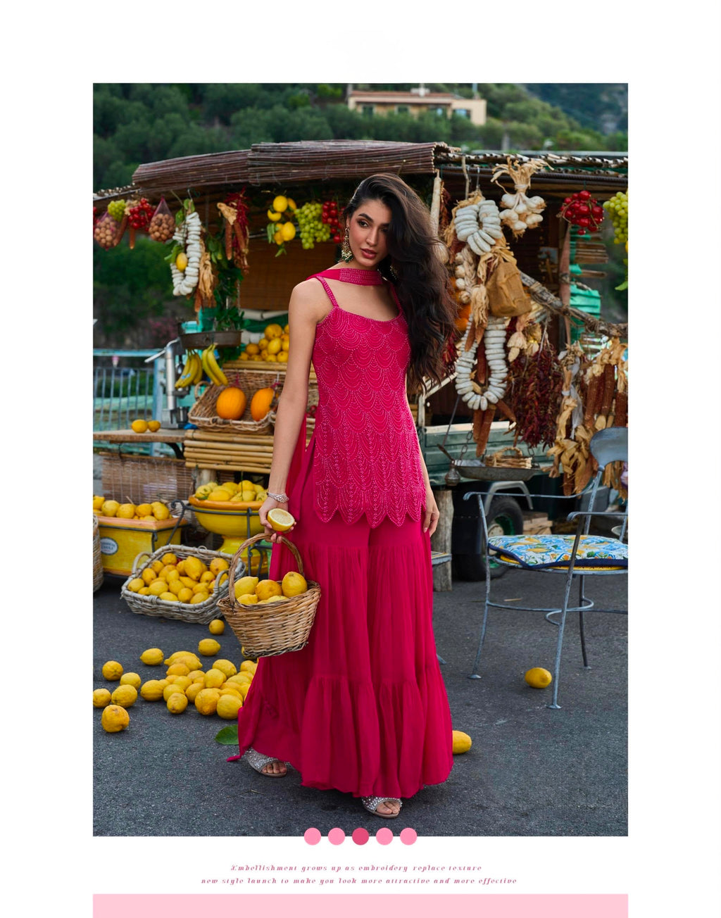 Fuchsia Scallop Embellished Kurta & Palazzo Set