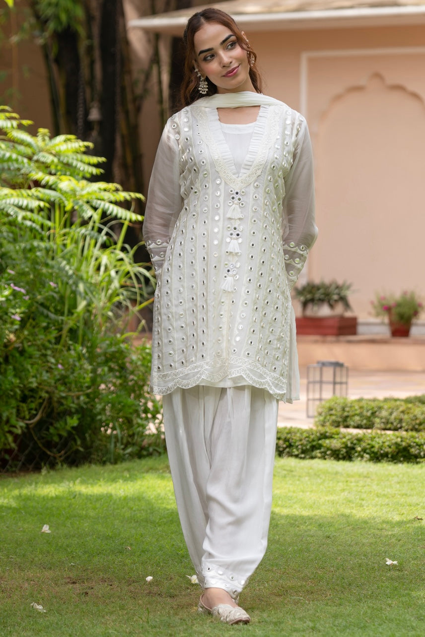 Ivory Mirror Work Farshi Suit Set