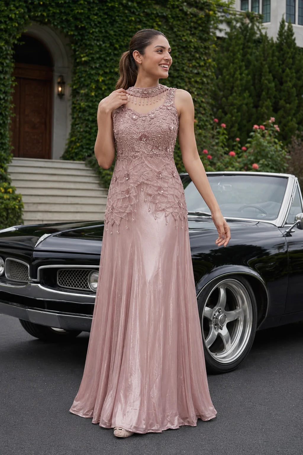 Blush Rose Embellished Floor-Length Gown