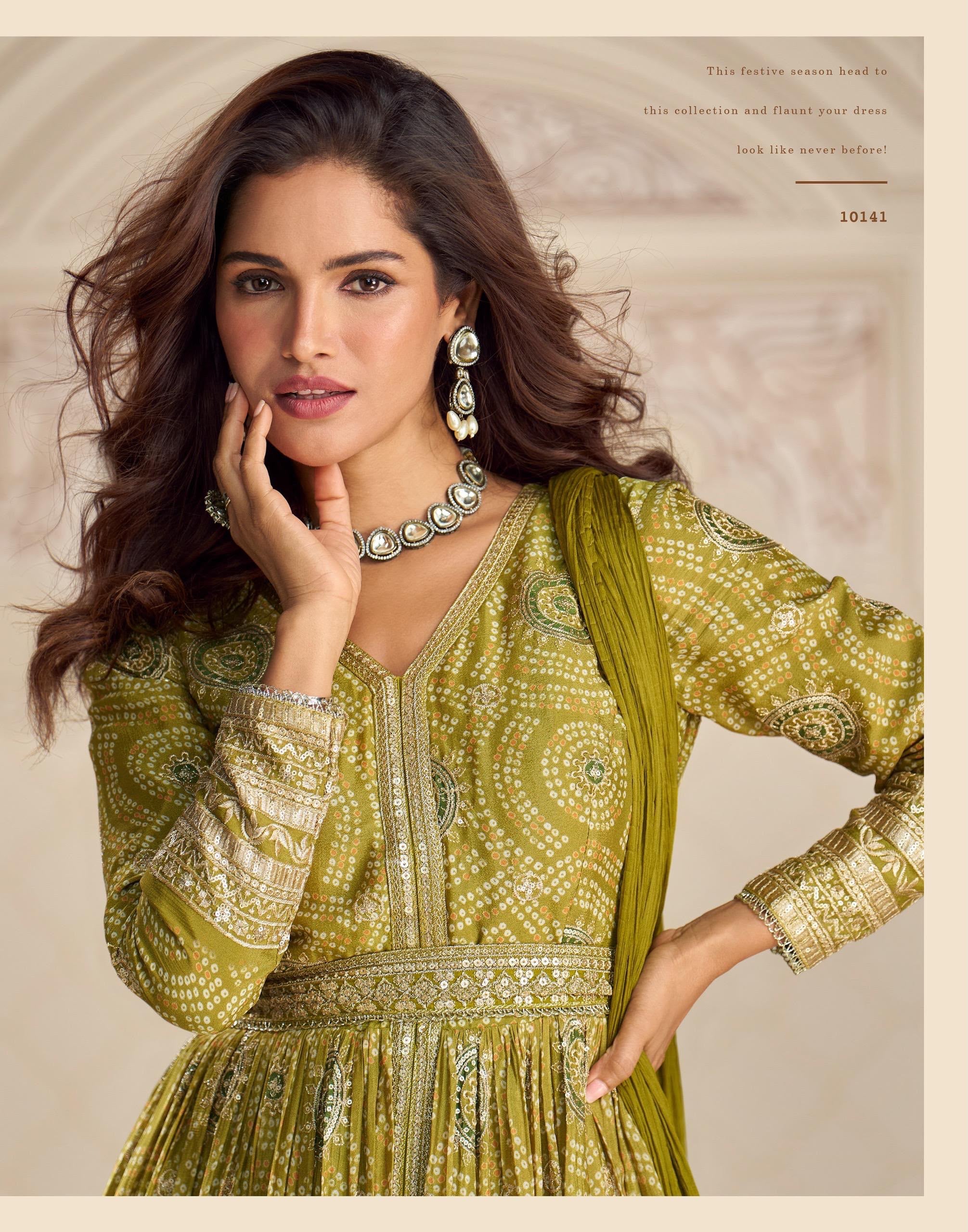 Olive Green Bandhani Anarkali Set
