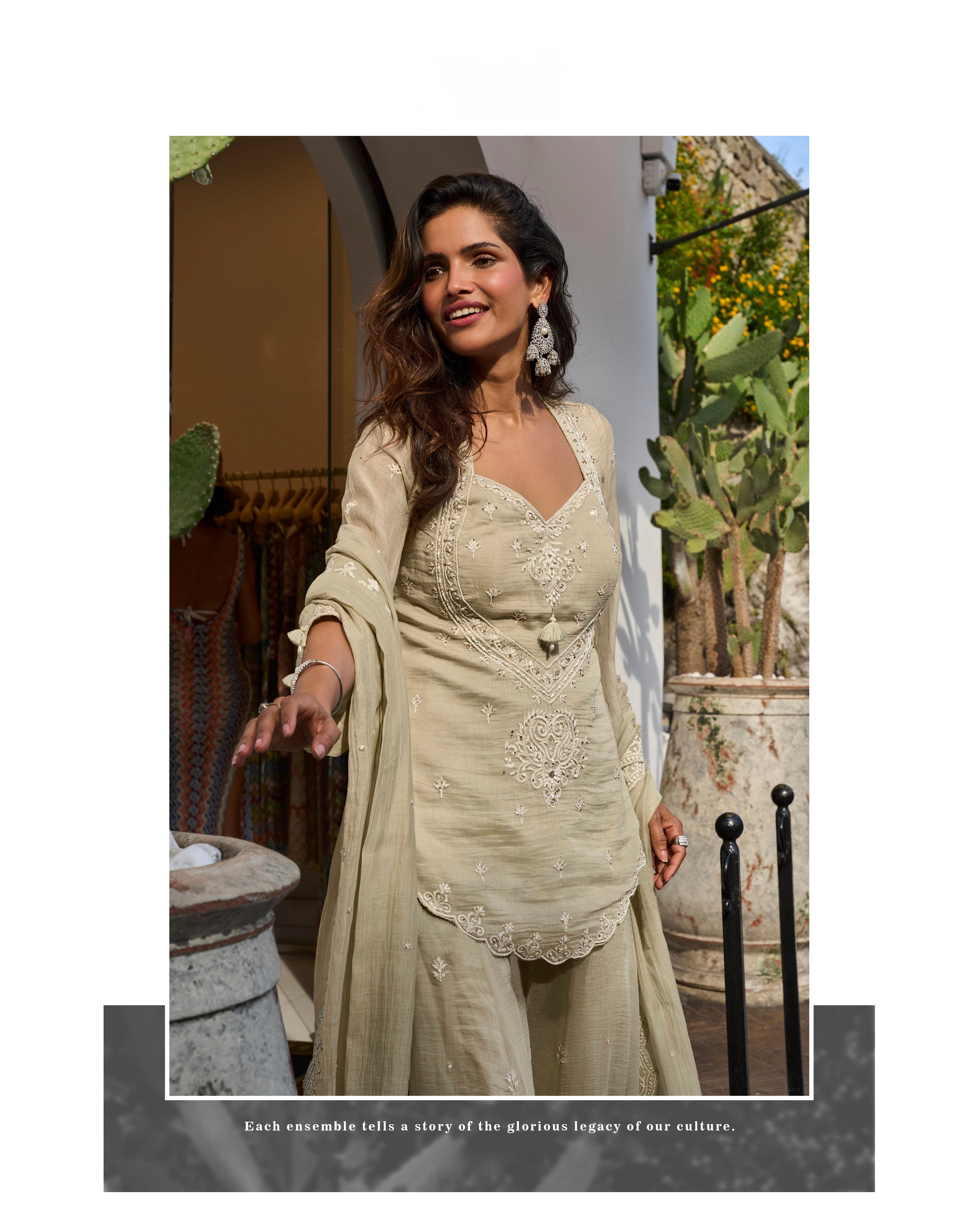 Ivory Heritage Embroidered Sharara Set