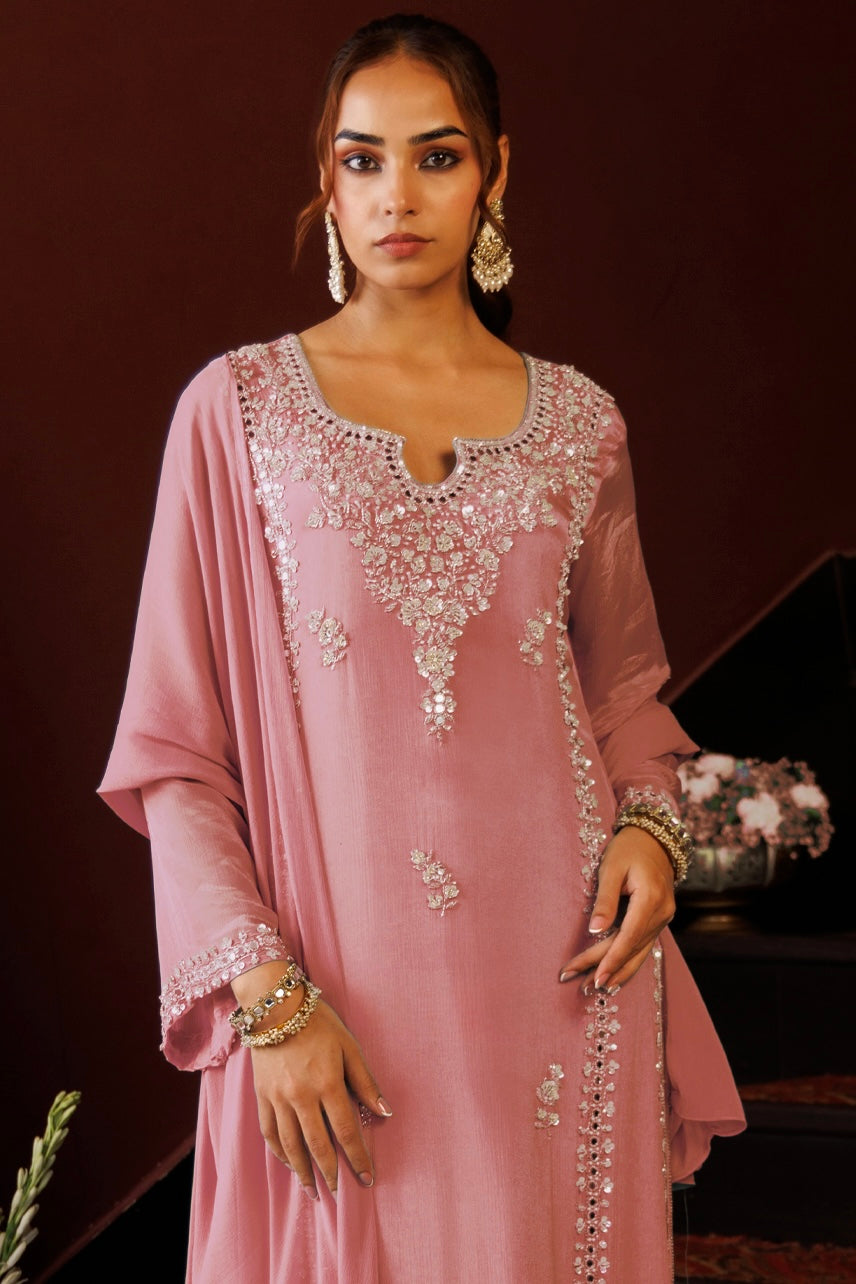 Dusty Rose Embroidered Kurta Set