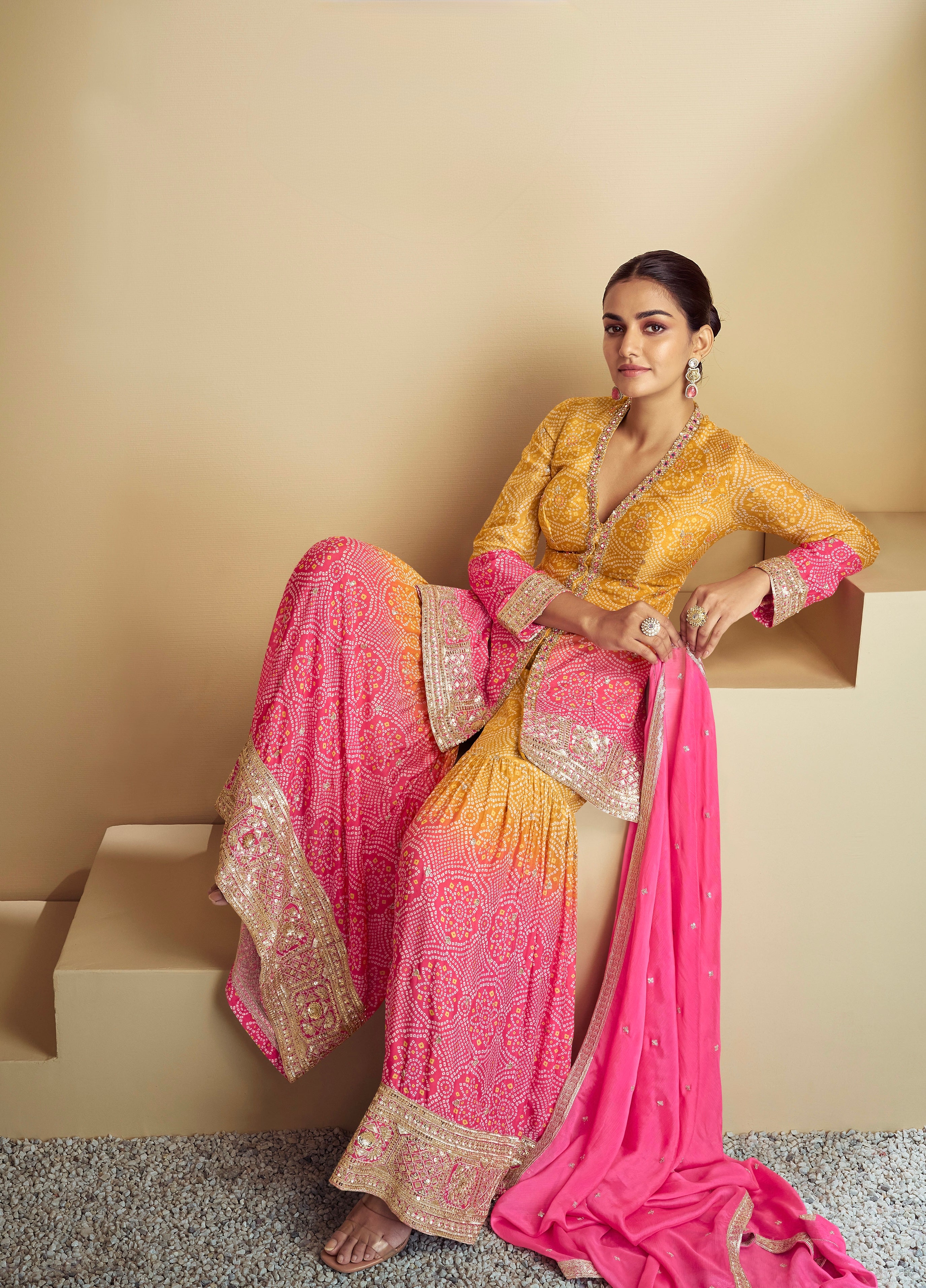 Sunset Bandhani Sharara Set