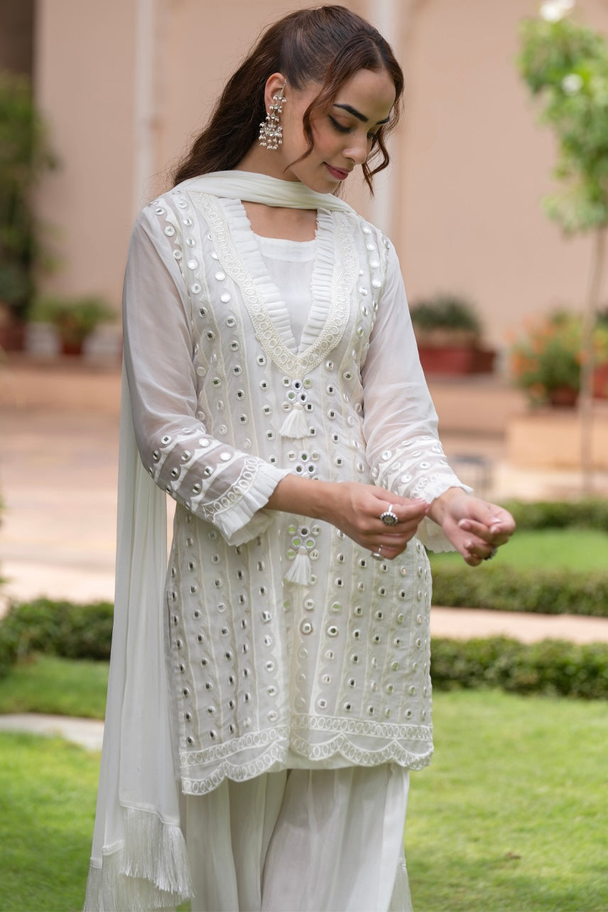Ivory Mirror Work Farshi Suit Set