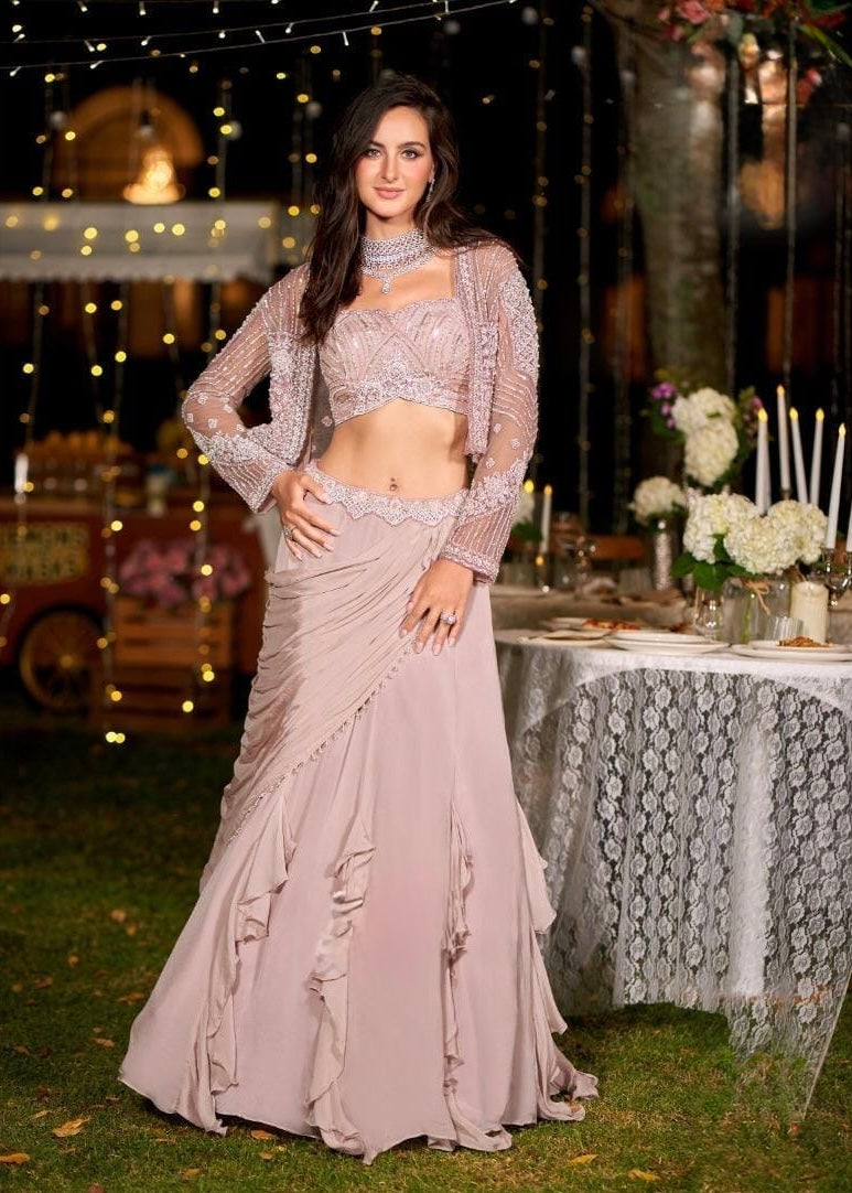 Blush Rose Draped Saree Set