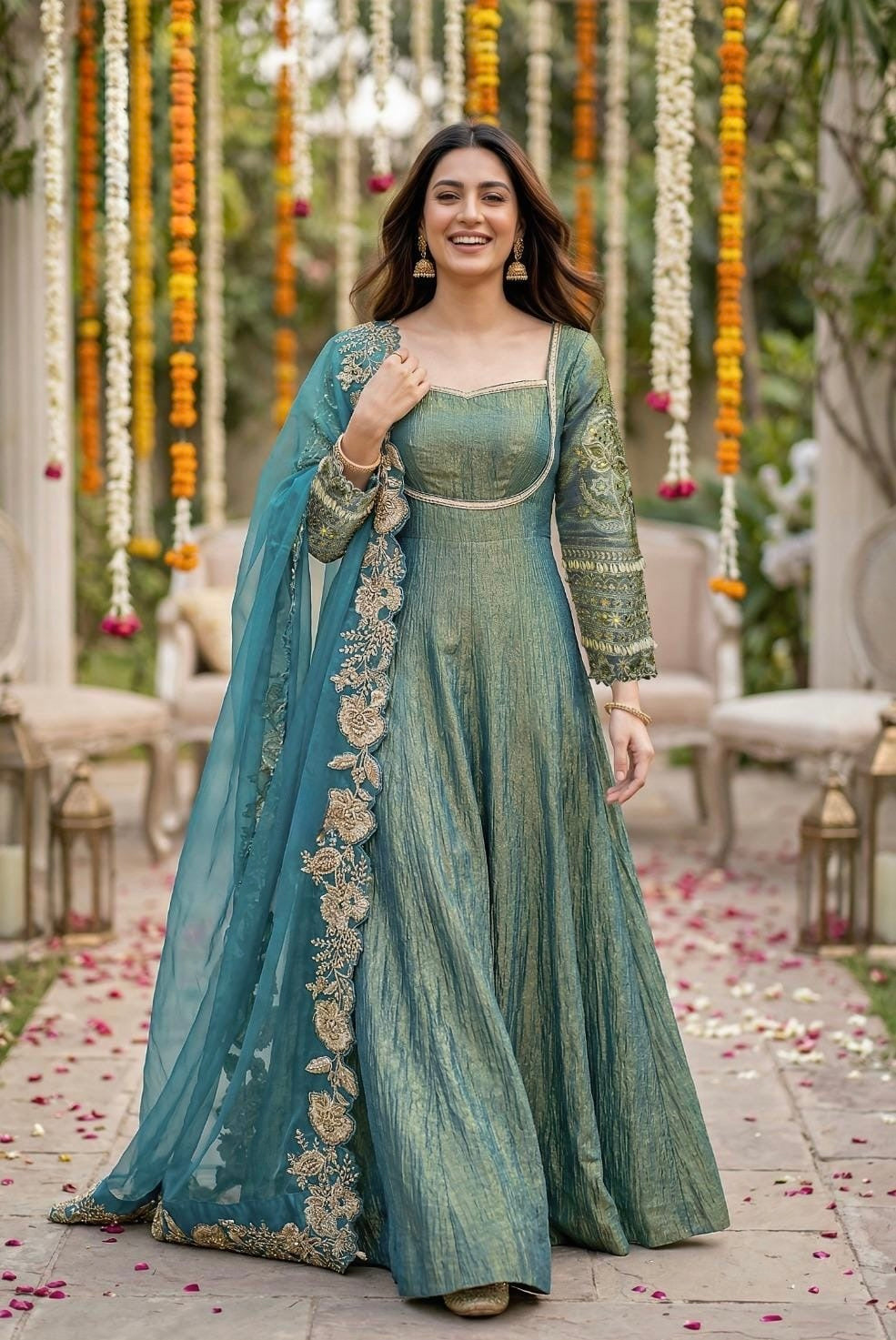 Teal Gardenia Anarkali Set