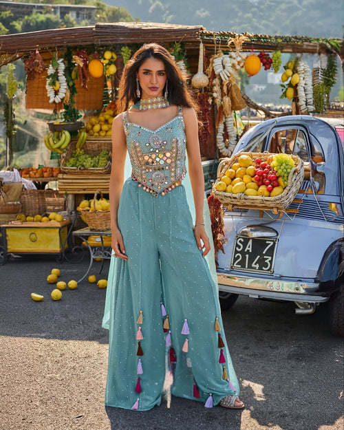 Aqua Mirror-Work Embellished Co-ord Set