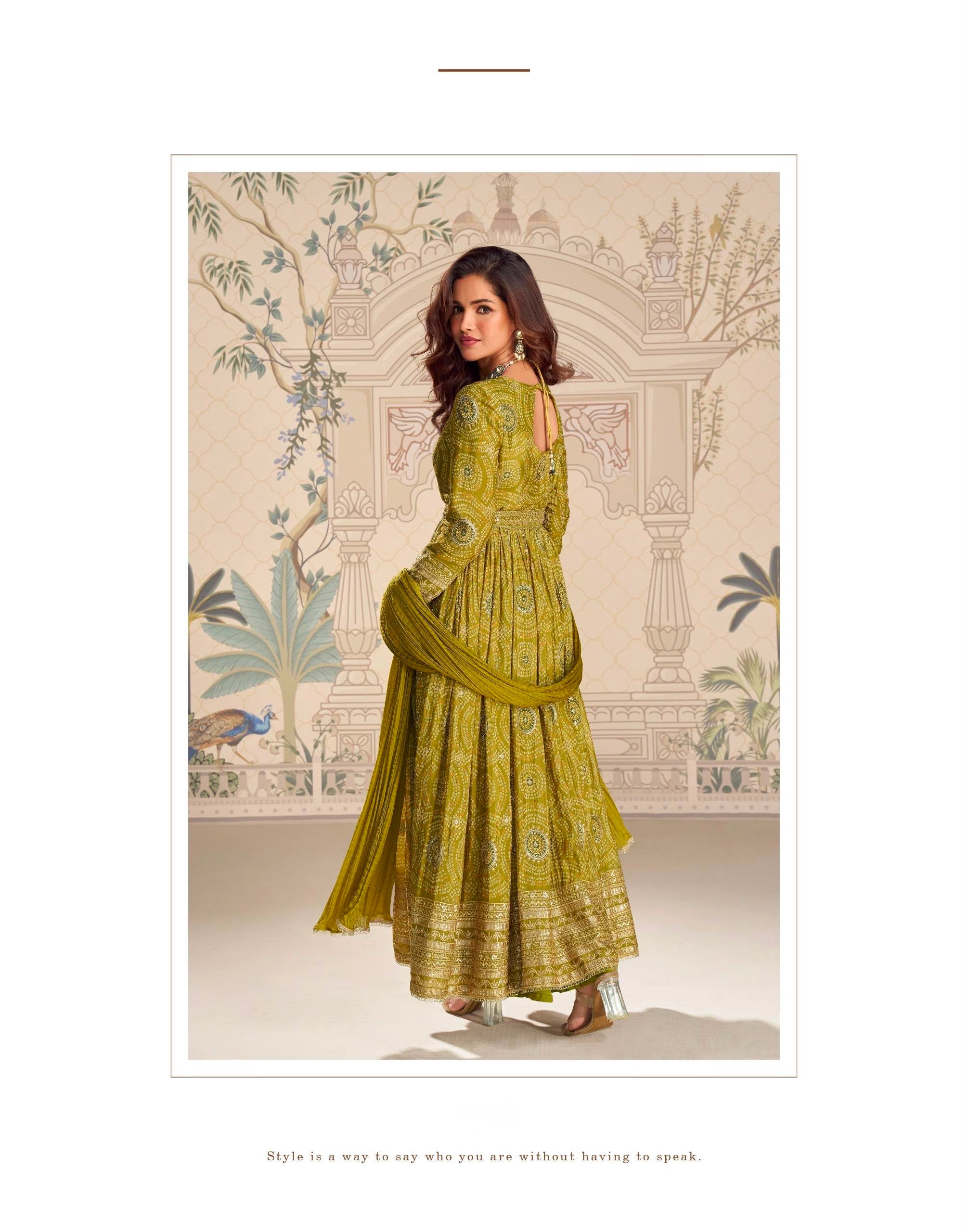 Olive Green Bandhani Anarkali Set