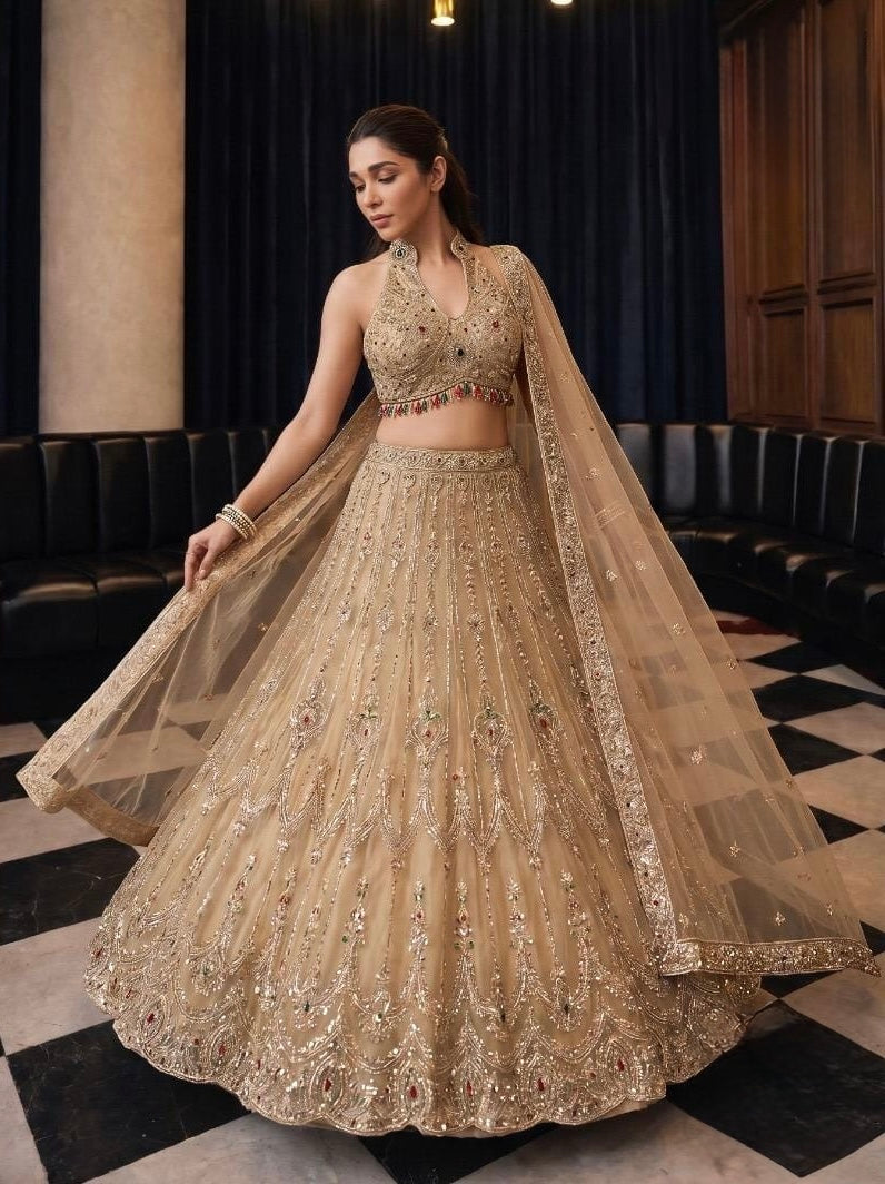 Champagne Heritage Embroidered Lehenga Set