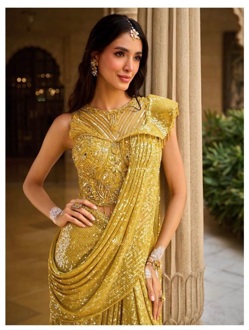 Mustard Gold Sequin Drape Set