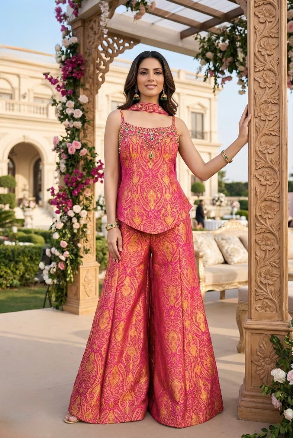 Rani Gulab Brocade Sharara Set