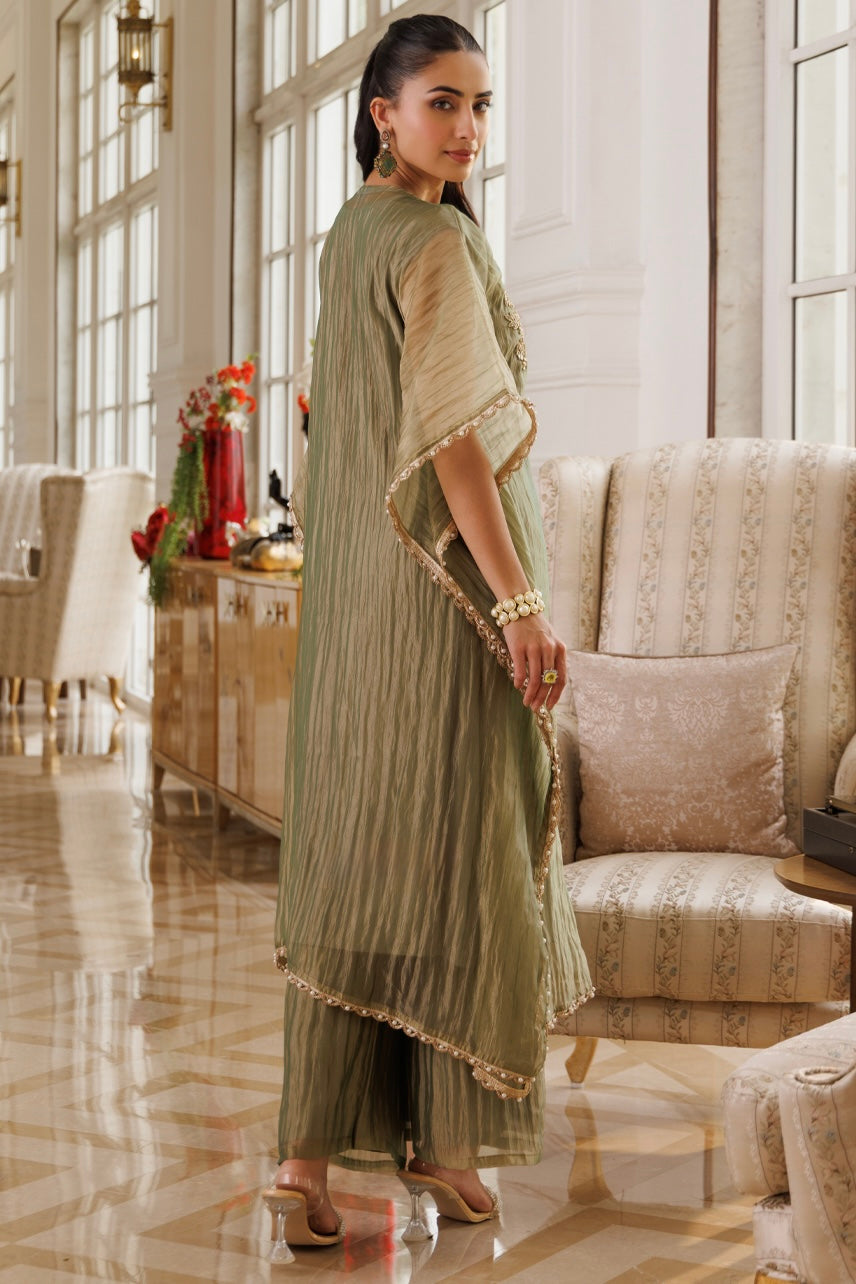 Olive Elegance Embroidered Kaftan Set