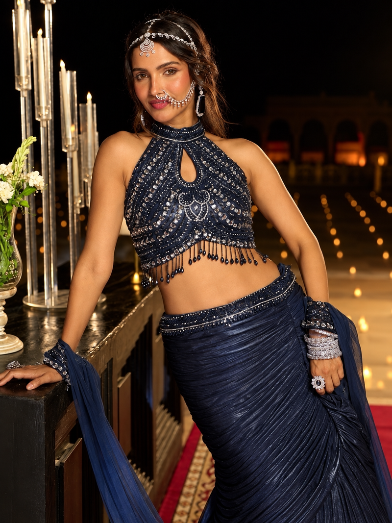 Midnight Blue Embellished Mermaid Lehenga Set