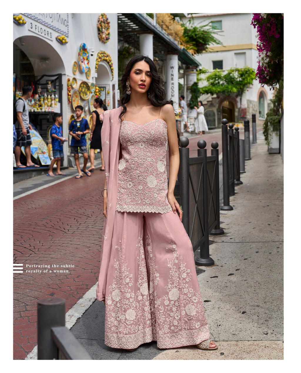 Dusty Rose Embroidered Sharara Set