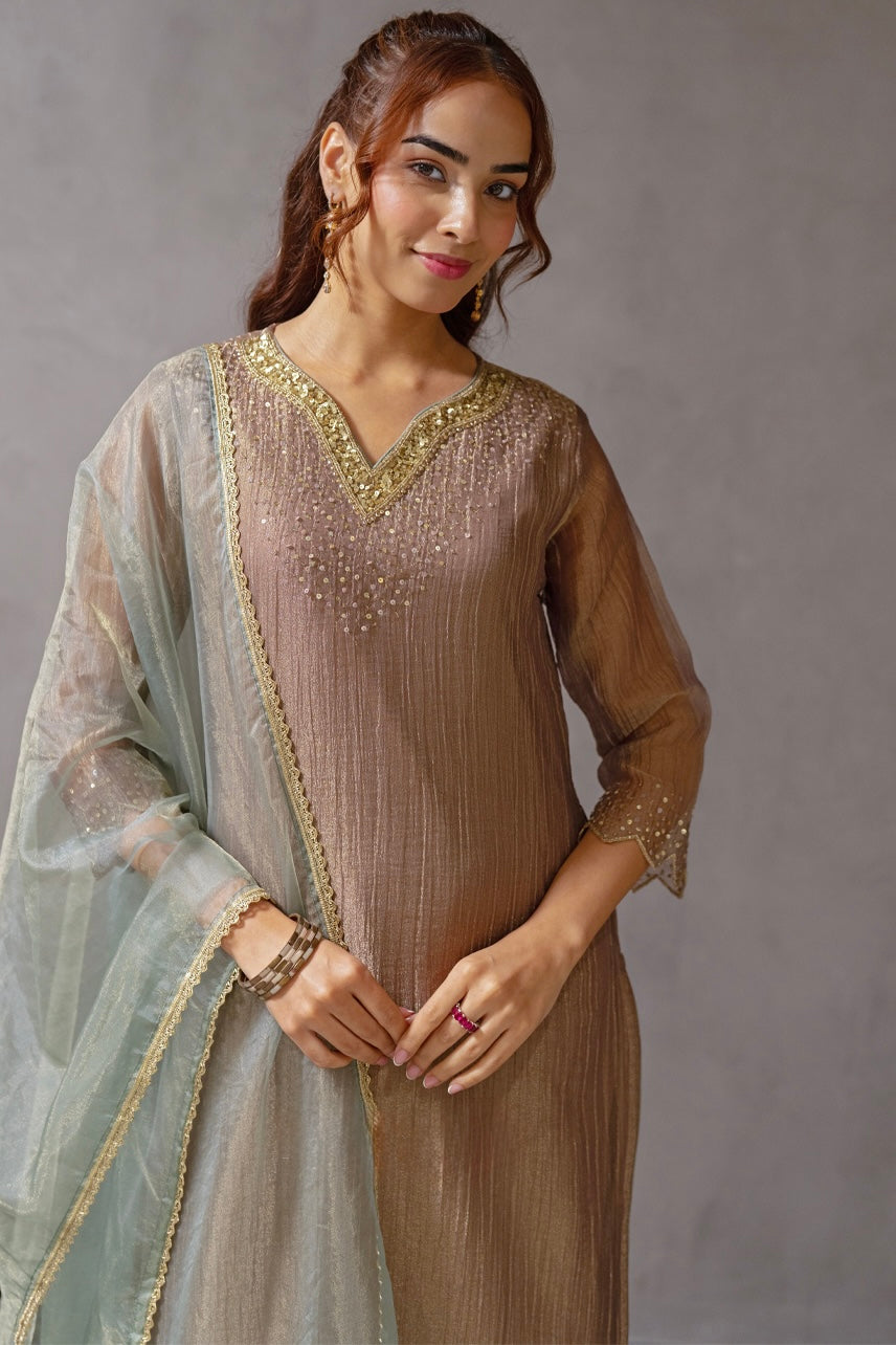 Mocha Mist Chanderi Suit Set