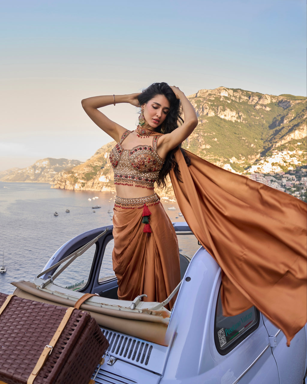 Terracotta Embellished Drape Set