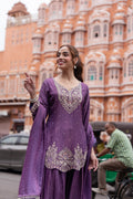 Purple Embroidered Kurta Palazzo Set with Dupatta