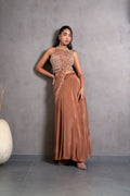 Mocha Bronze Embellished Drape Skirt Set