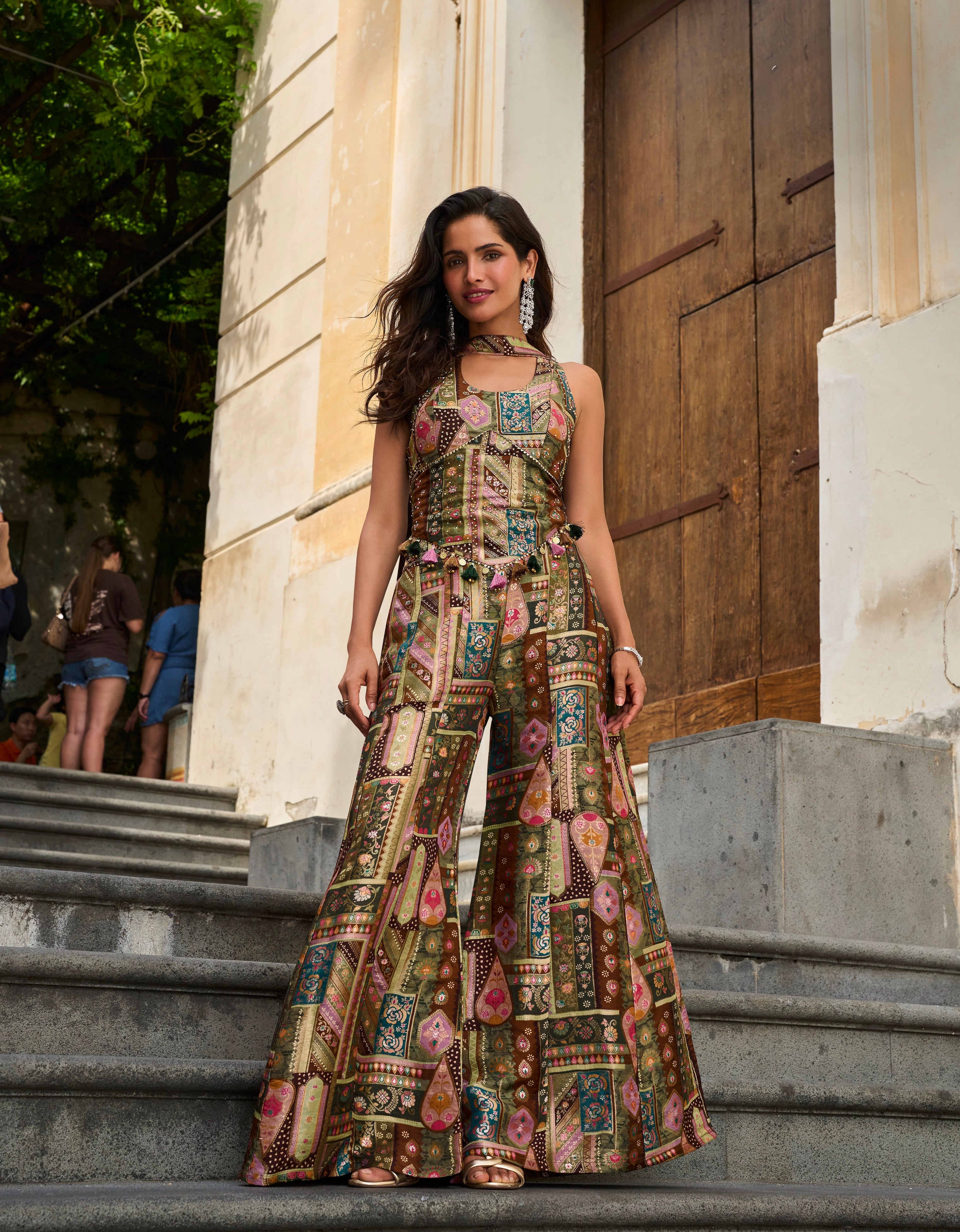 Zaraah Heritage Patchwork Flared Set