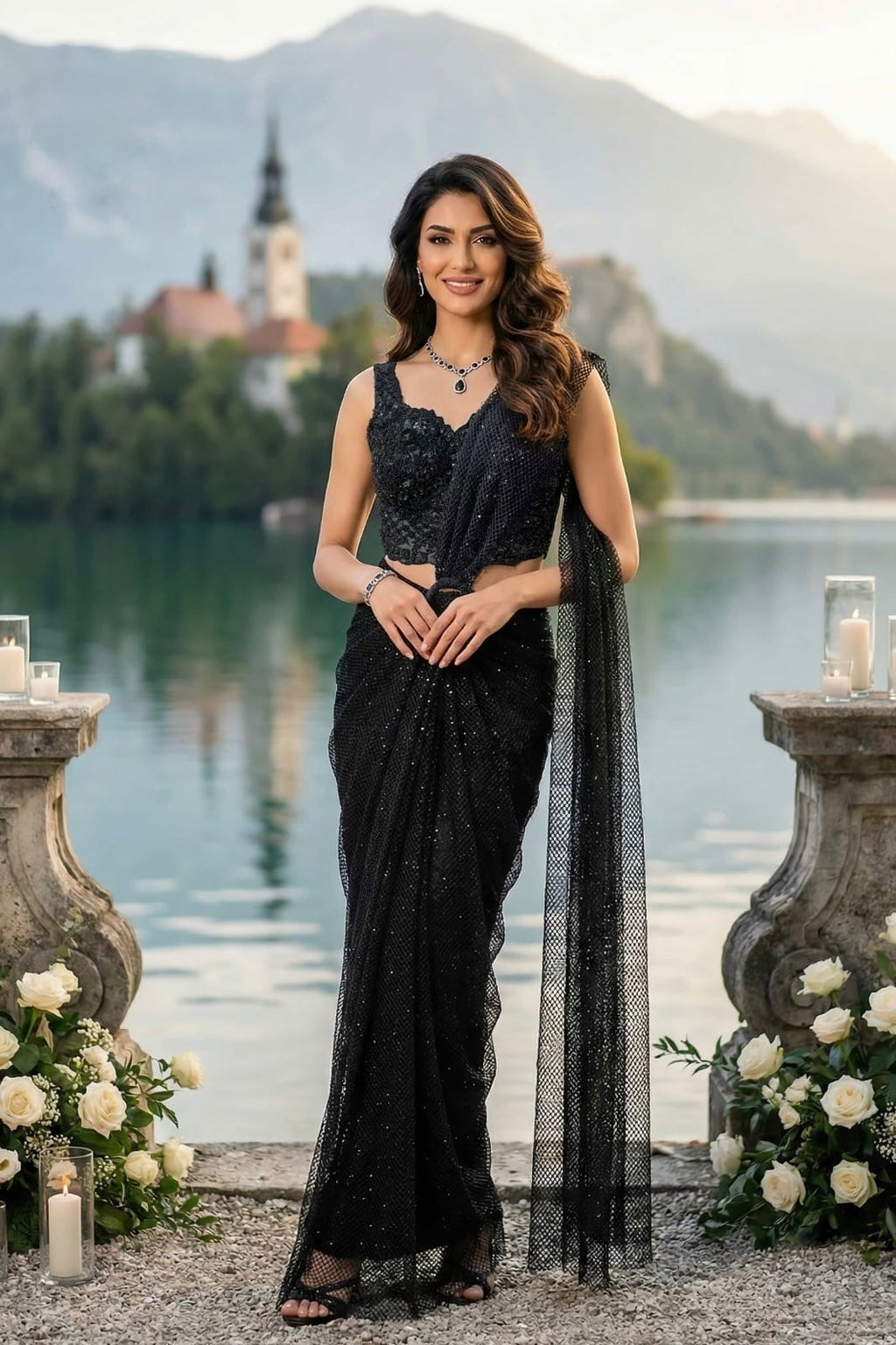 Midnight Noir Sequin Saree Set