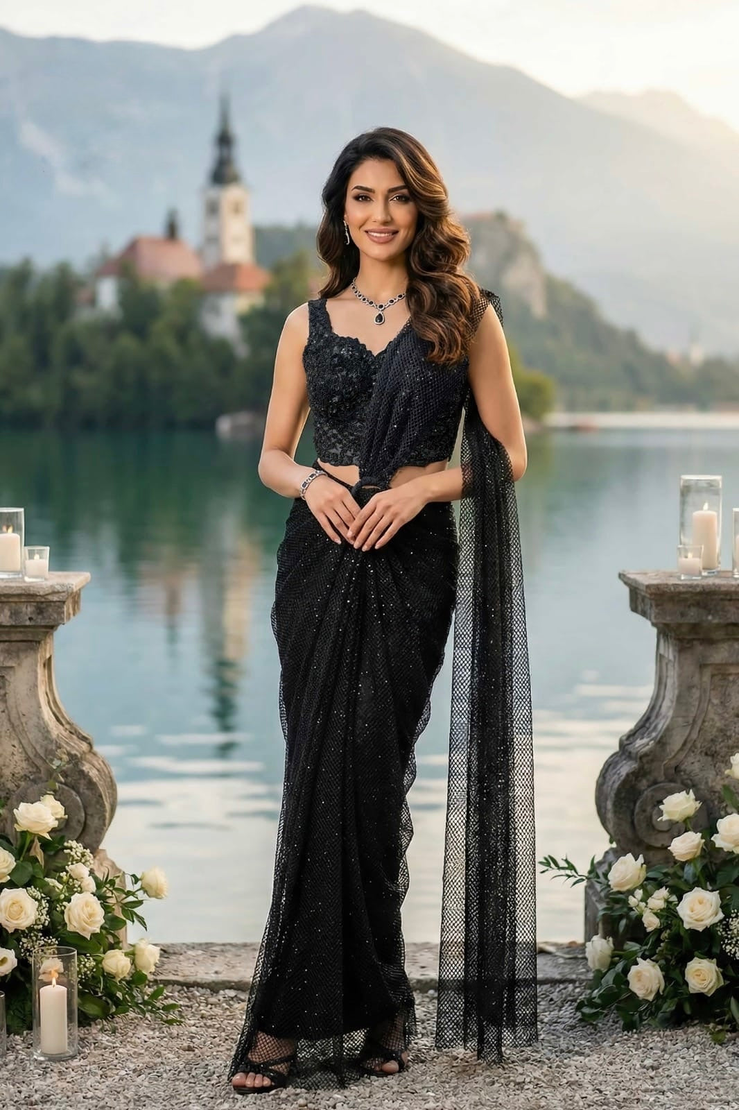 Midnight Noir Sequin Saree Set