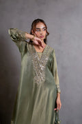 Olive Green Mirrorwork Kaftaan Set