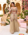 Beige Multicolour Embroidered High-Low Suit Set