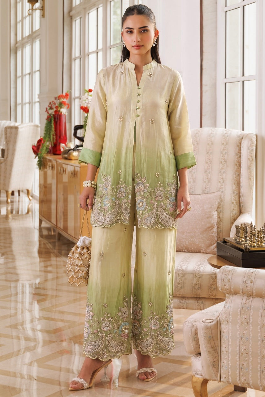 Sage Green Ombre Embroidered Co-Ord Set