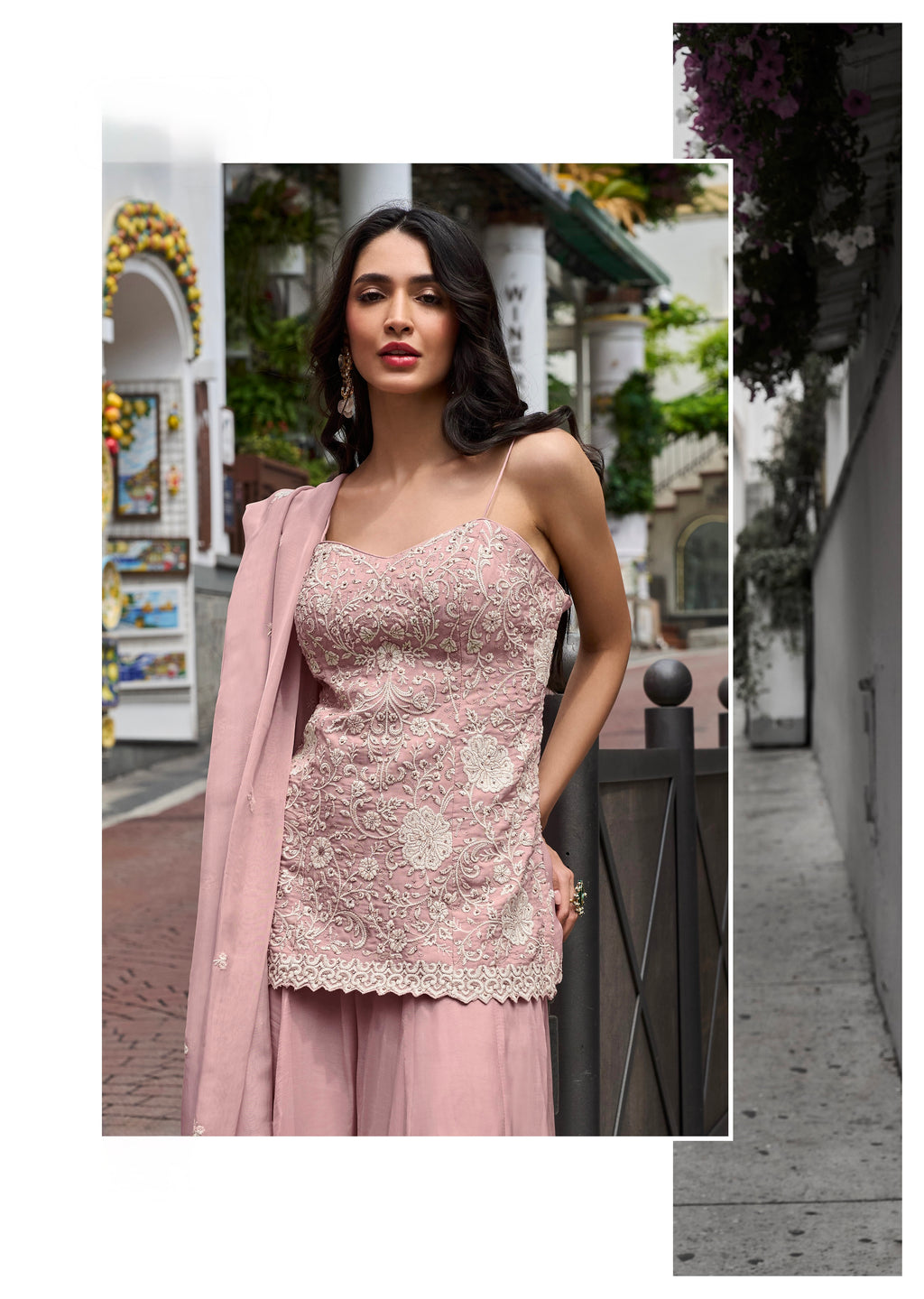Dusty Rose Embroidered Sharara Set