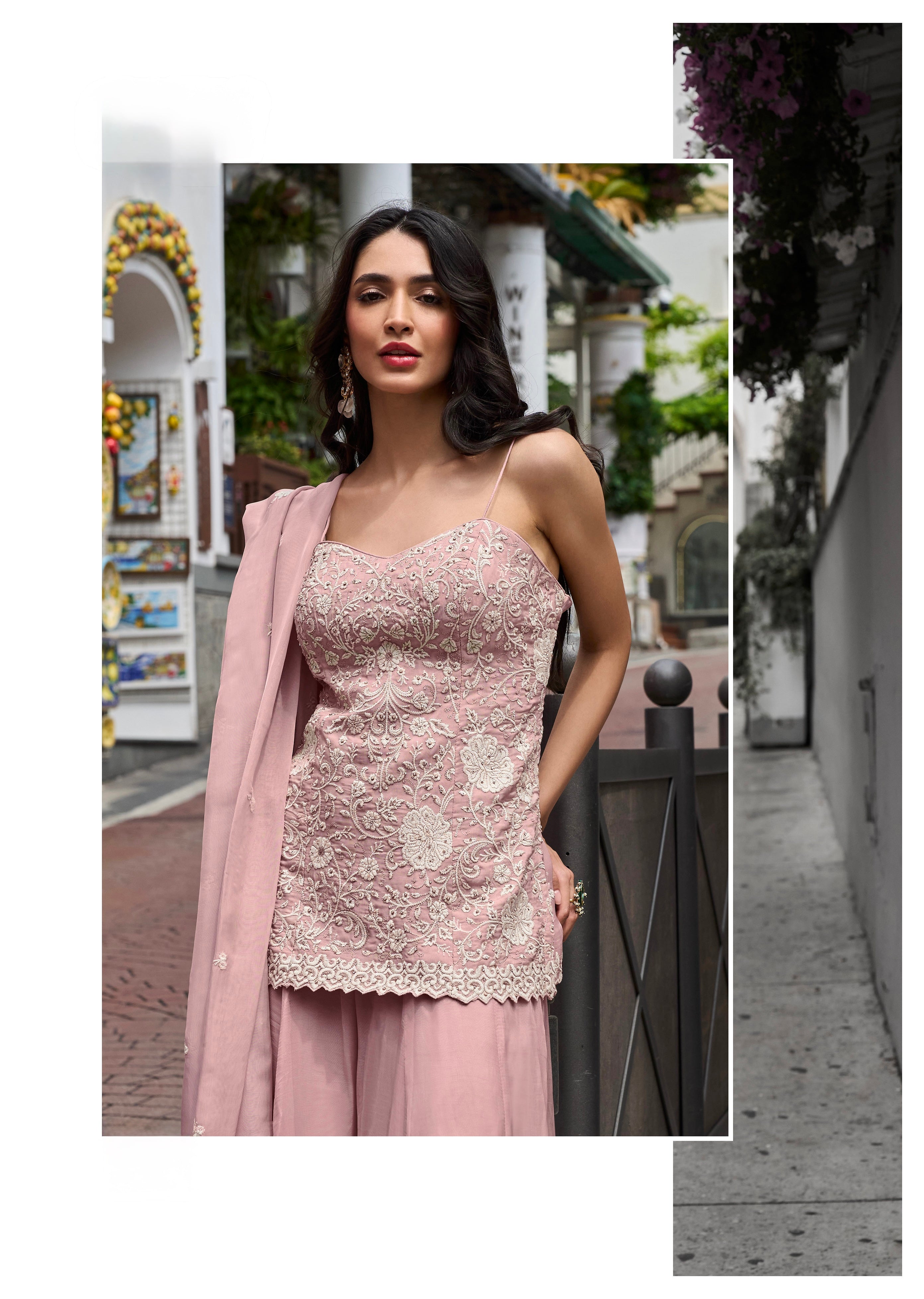Dusty Rose Embroidered Sharara Set