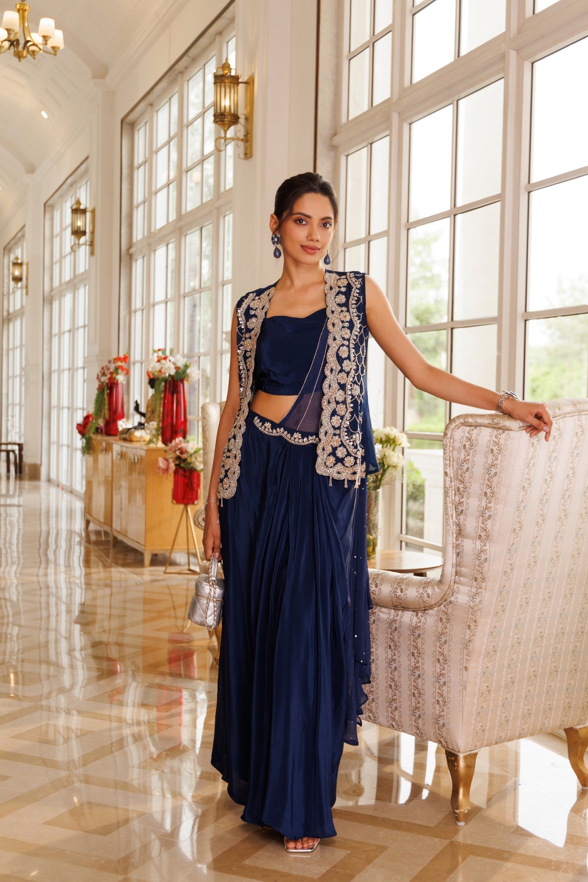 Midnight Blue Royal Draped Sharara Set