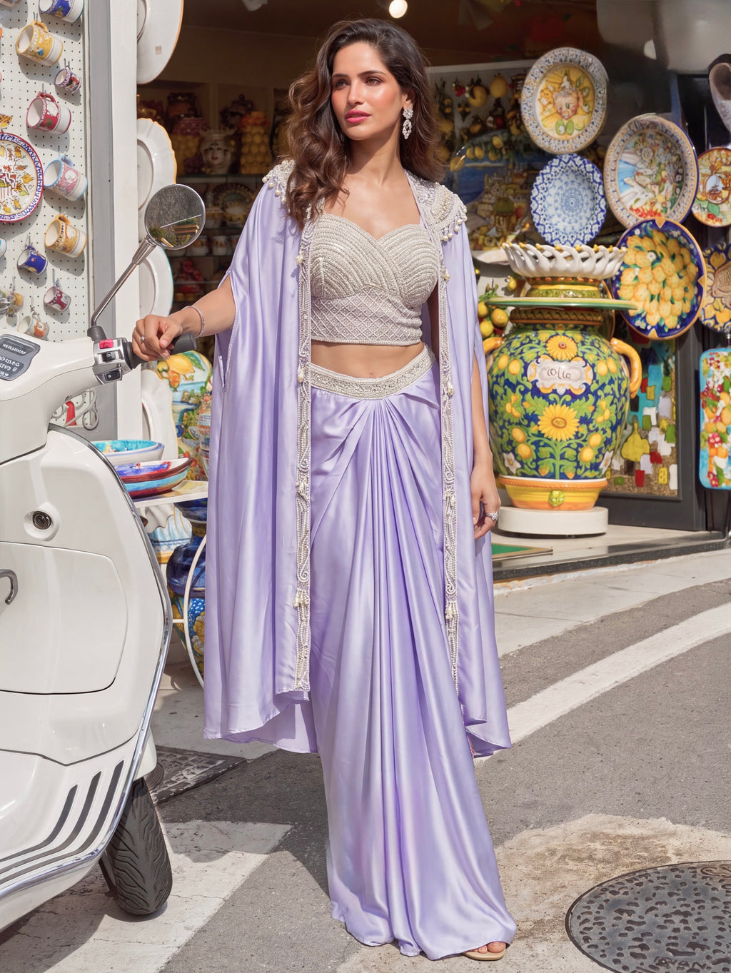Lavanya Lilac Pearl Drape Set