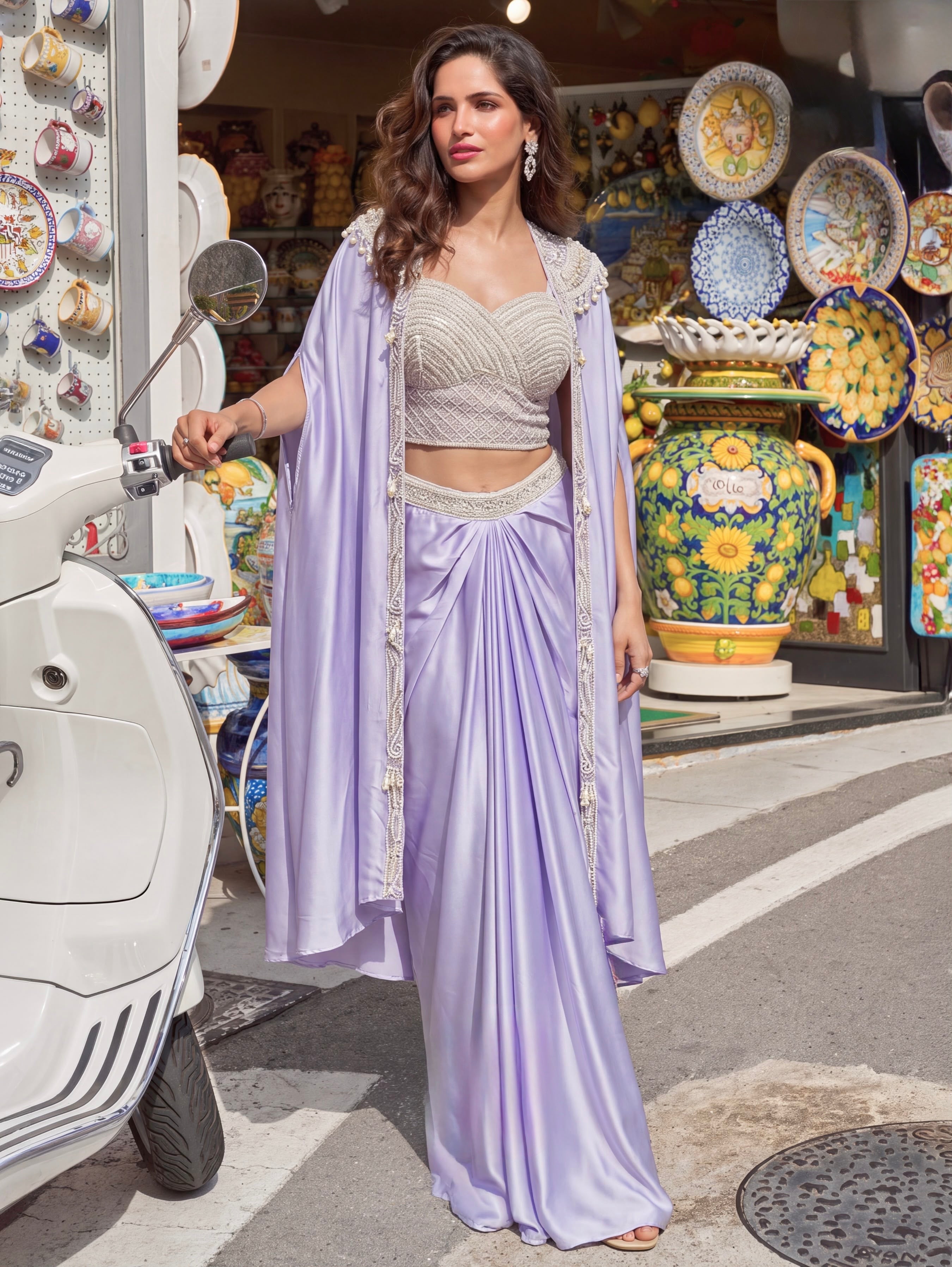 Lavanya Lilac Pearl Drape Set