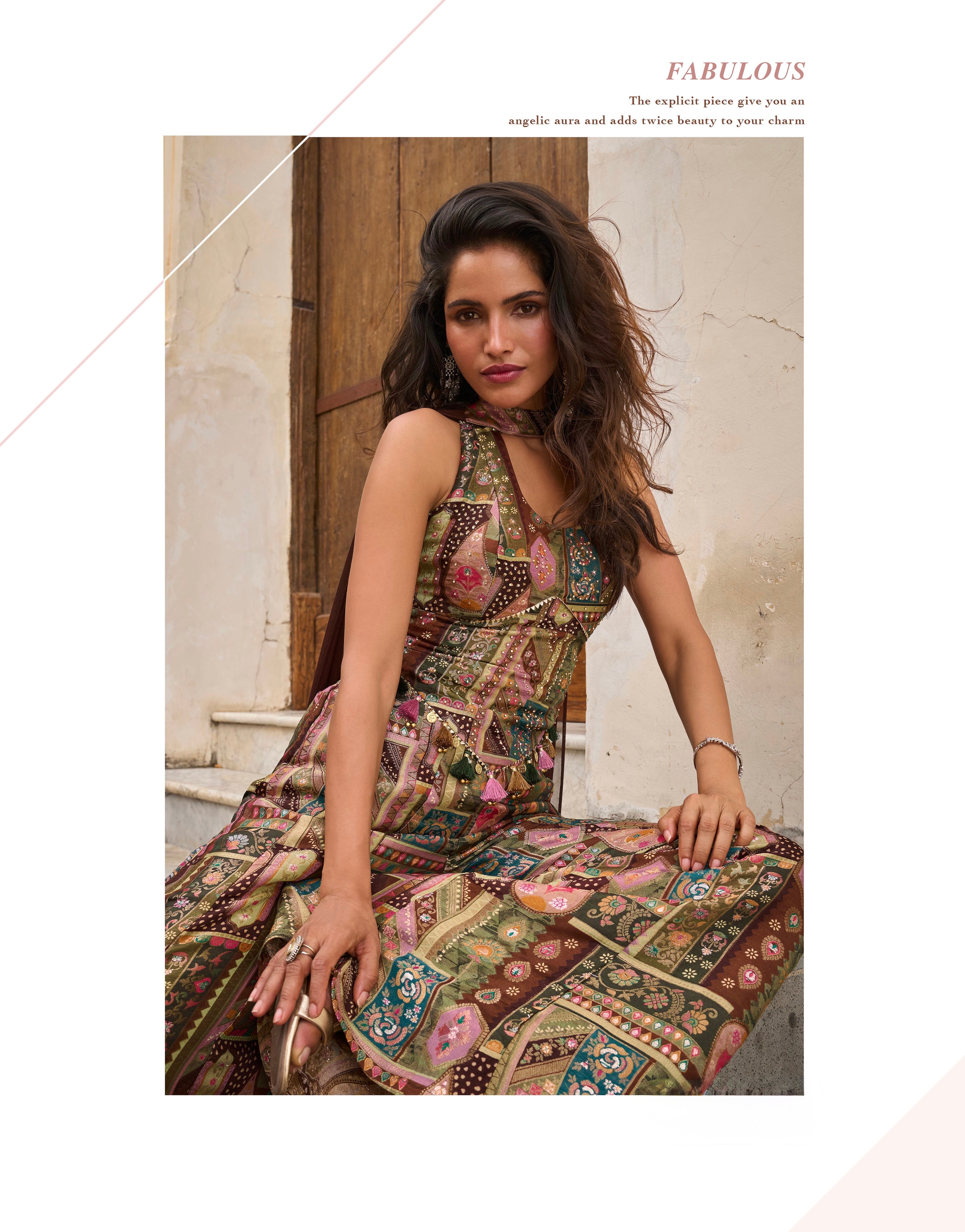 Zaraah Heritage Patchwork Flared Set