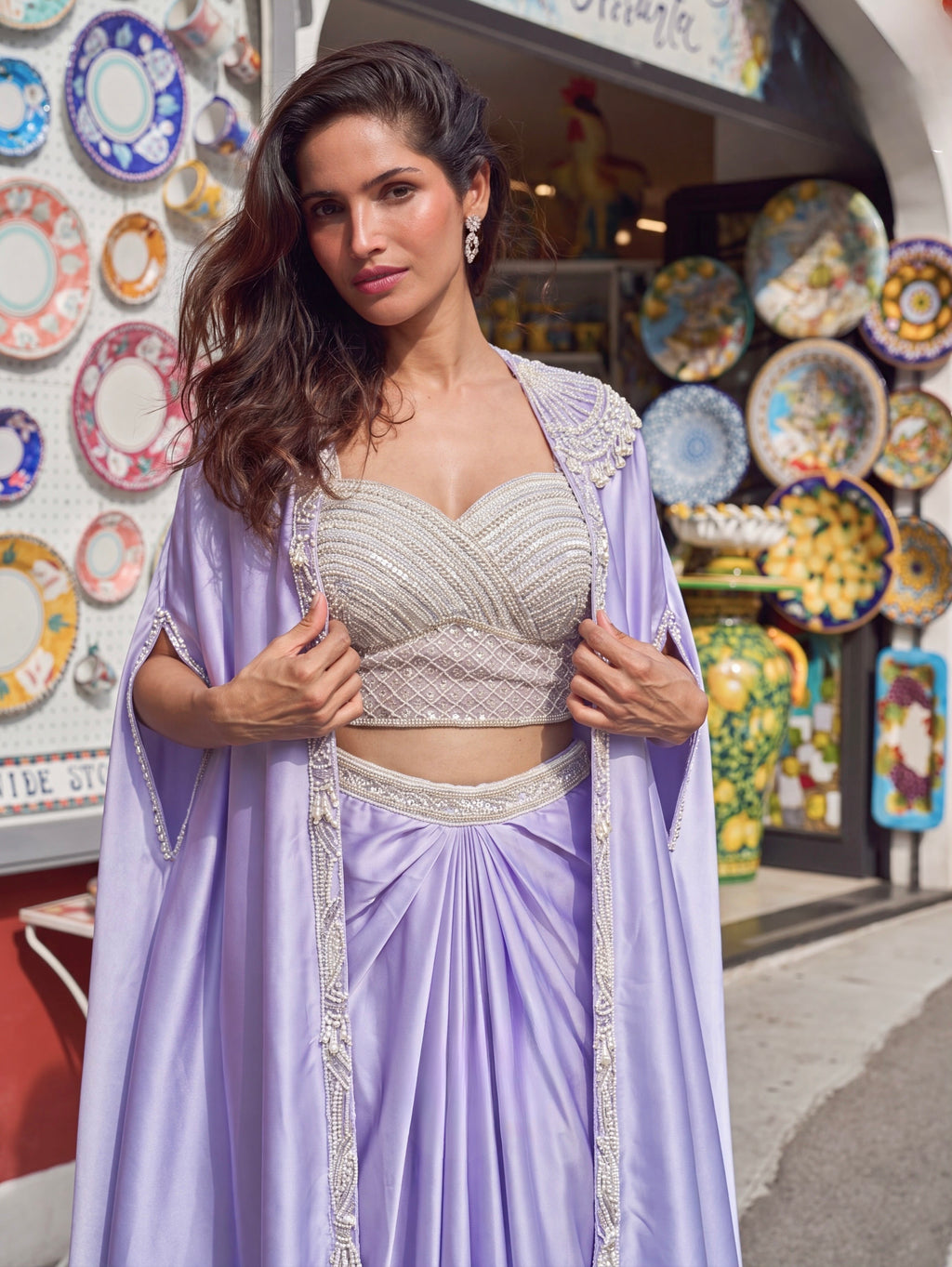 Lavanya Lilac Pearl Drape Set