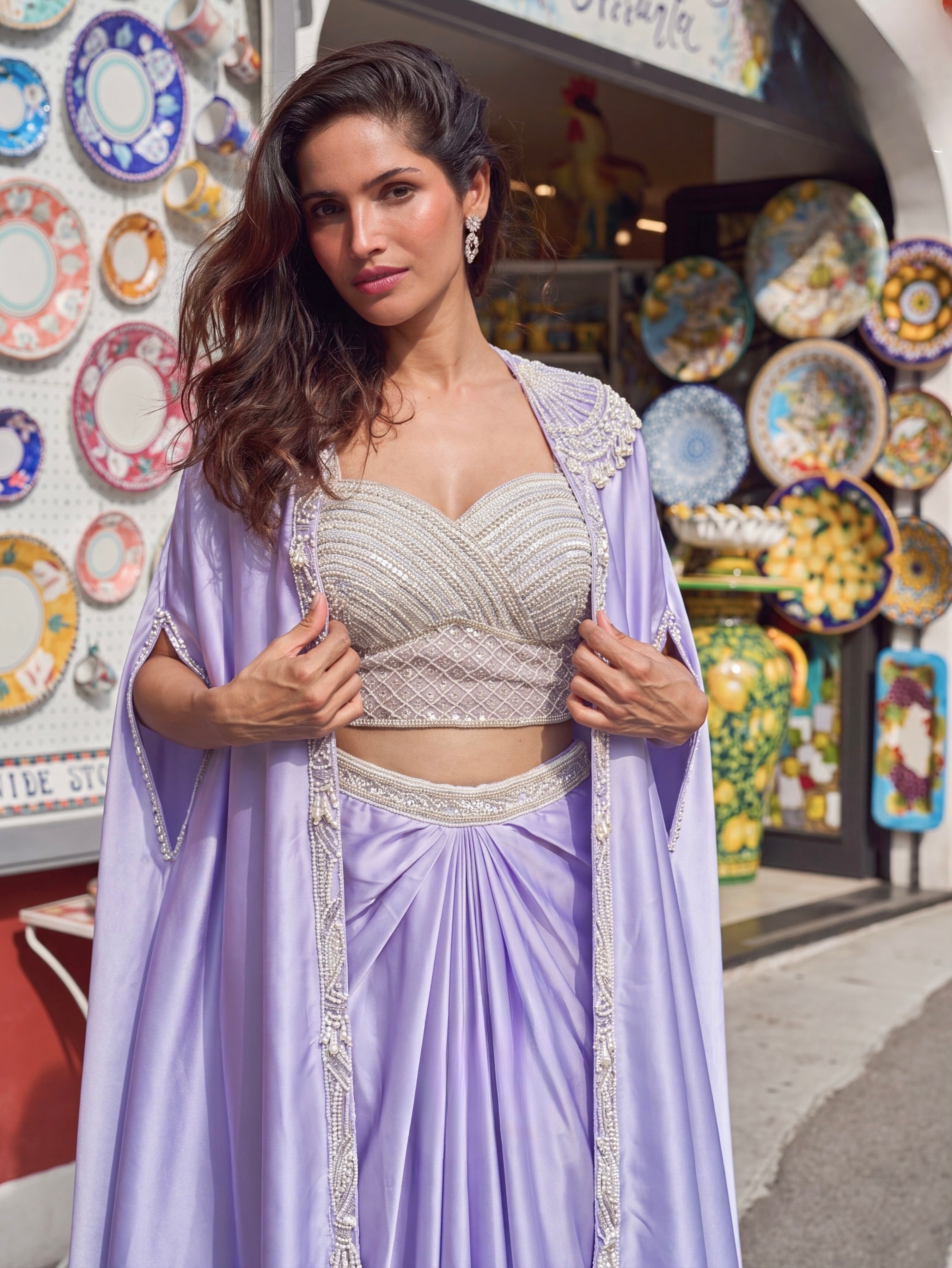 Lavanya Lilac Pearl Drape Set