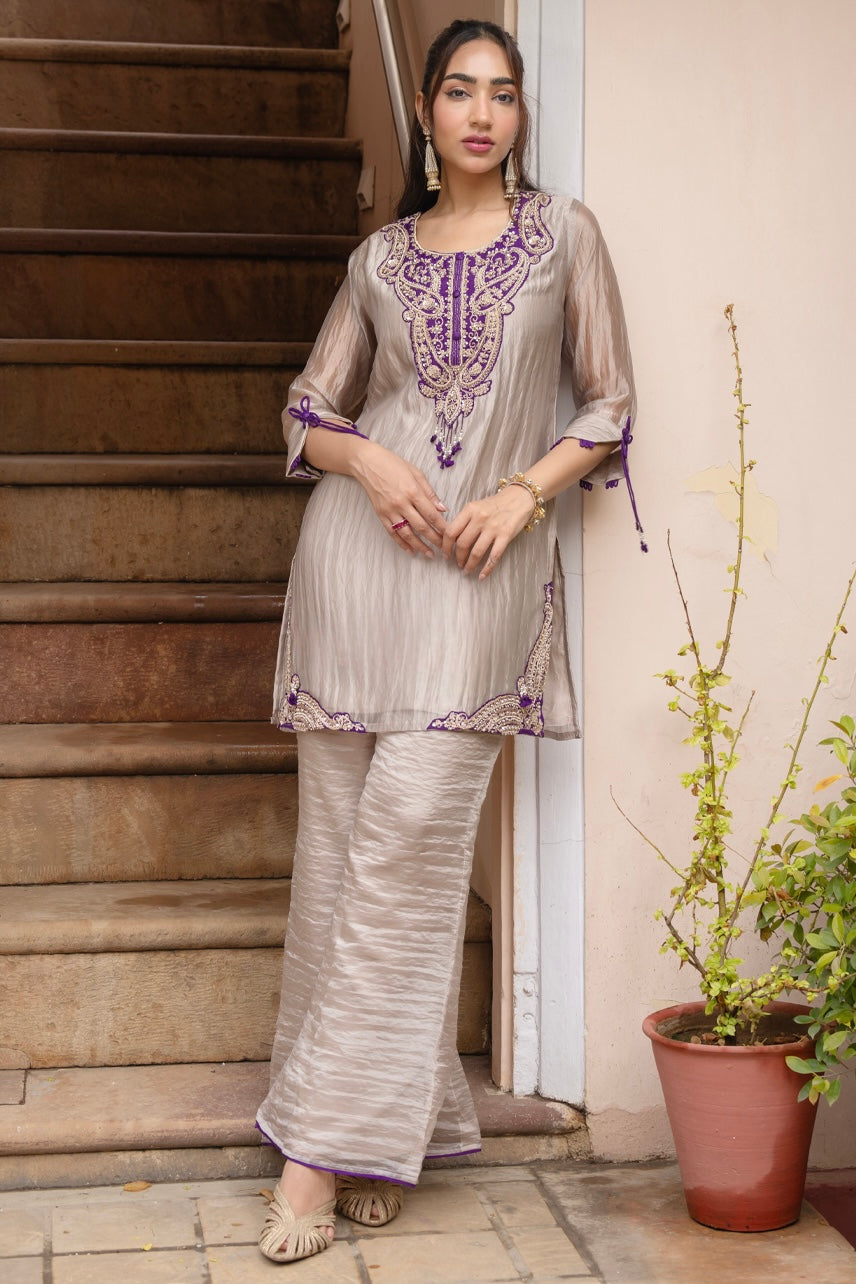 Royal Plum Embroidered Kurta Set