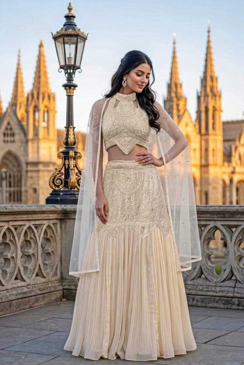 Ivory Élan Pleated Lehenga Set