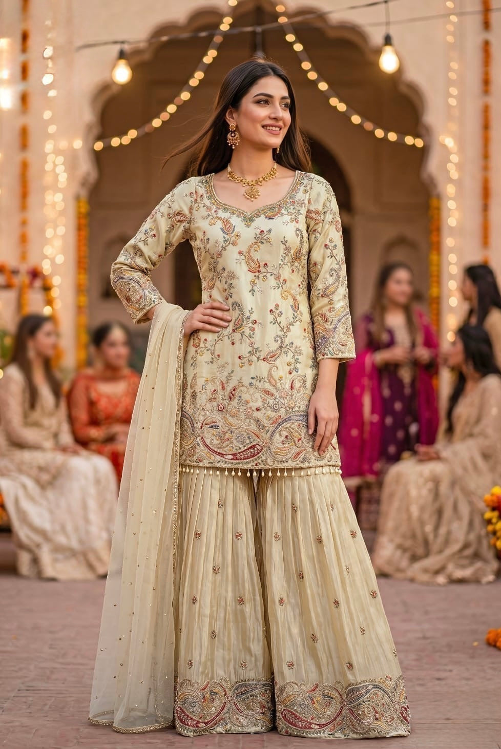 Ivory Paisley Gharara Elegance Set