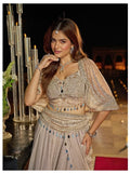 Champagne Beige Embellished Lehenga Set with Statement Cape Sleeves